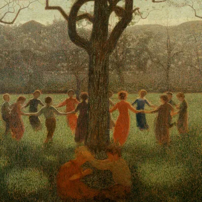 Bambini che danzano in cerchio intorno a un albero